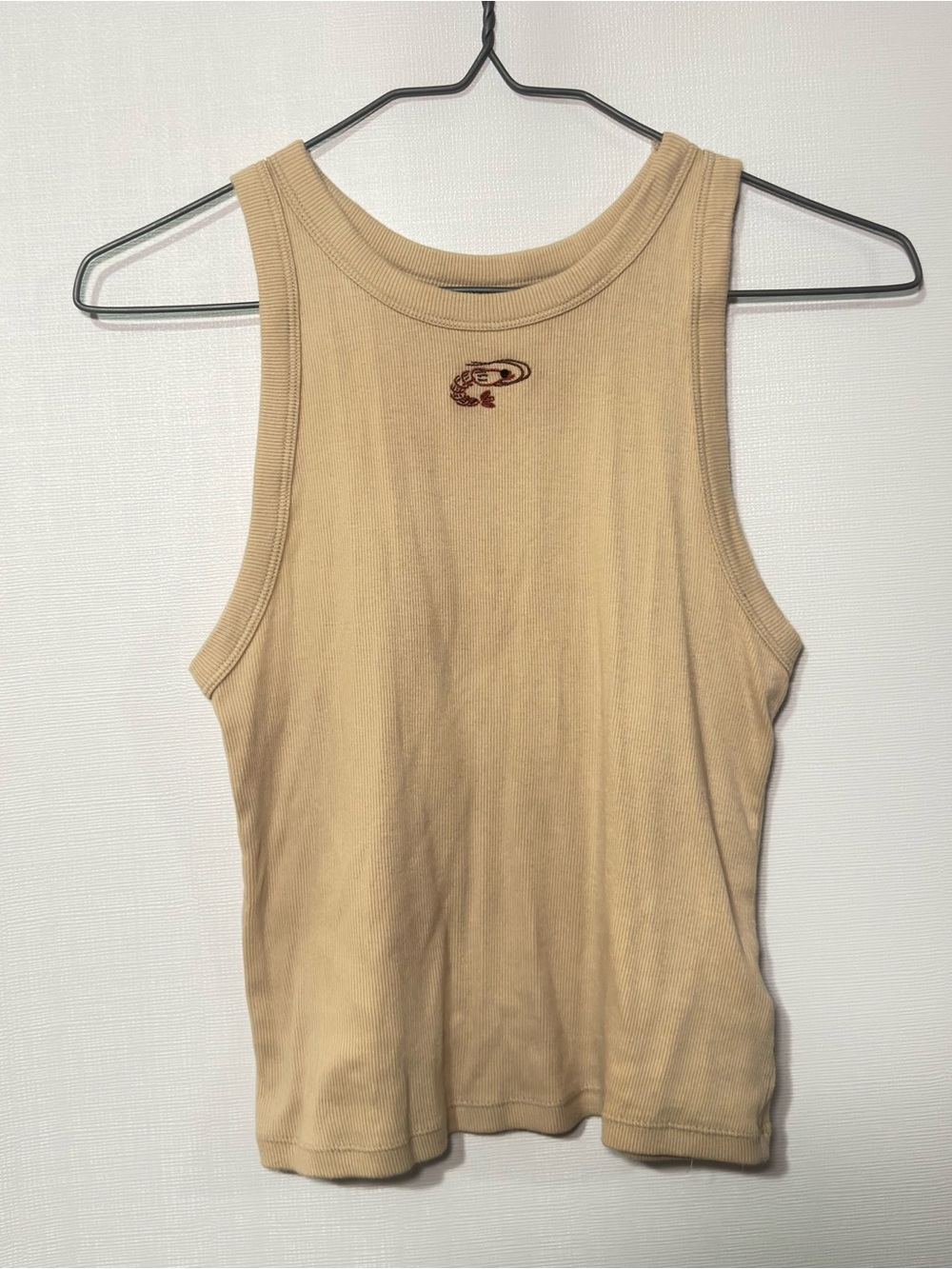 a new day Tan Ribbed Tank Top with Embroidered Shrimp SIZE M